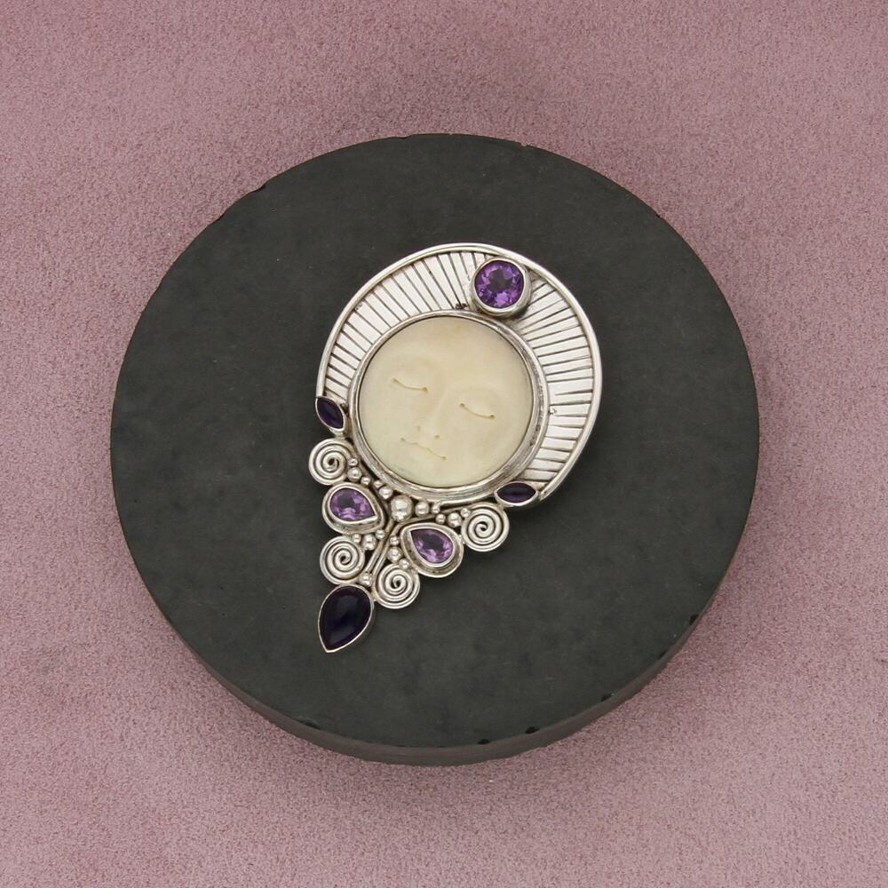sajen sterling silver amethyst large moon face pendant brooch